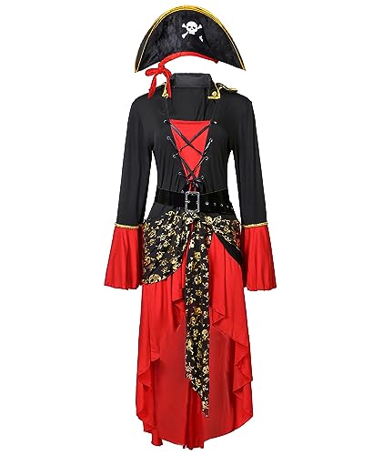 xxxiticat Halloween-Kostüm für Damen, Gothic, Karibik, Pirat, Cosplay, Kleid, Hut, Partykleidung, Bühnenanimationskostüm, RE, Größe XXL von xxxiticat