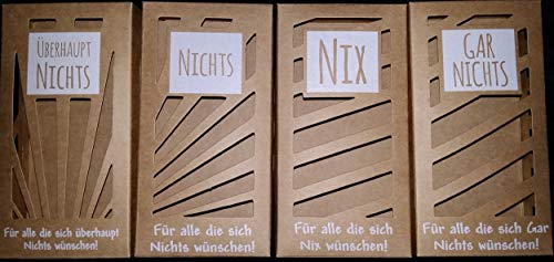 xy Nichts Geschenk 4er Set Absolut gar nix verschenken witziger lustiger Scherzartikel Geburtstagsgeschenk Geschenk für Menschen, die Sich Nichts wünschen Naturkarton von xy