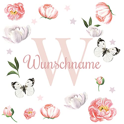 yabaduu Wandsticker personalisiert Sticker Aquarell Tiere mit Name Wandtattoo für Kinderzimmer Babyzimmer Spielzimmer Mädchen Junge Y037 (Nr. 1 Blumen, Mit Wunschname) von yabaduu