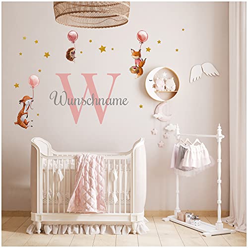 Wandsticker personalisiert Sticker Aquarell Tiere mit Name Wandtattoo für Kinderzimmer Babyzimmer Spielzimmer Mädchen Junge Y037 (Nr. 13 Waldtiere mit Ballons, Mit Wunschname) von yabaduu