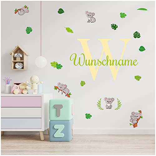 Wandsticker personalisiert Sticker Aquarell Tiere mit Name Wandtattoo für Kinderzimmer Babyzimmer Spielzimmer Mädchen Junge Y037 (Nr. 28 Koala, Mit Wunschname) von yabaduu