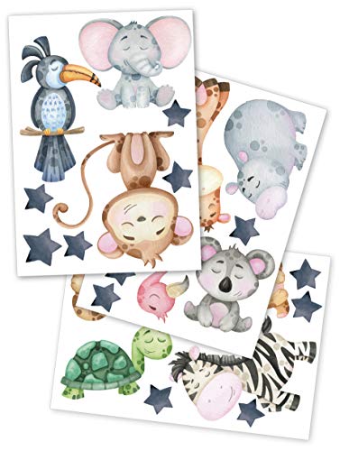 Wandsticker personalisiert Sticker Aquarell Tiere mit Name Wandtattoo für Kinderzimmer Babyzimmer Spielzimmer Mädchen Junge Y037 (Nr. 3 Tiere, Ohne Wunschname) von yabaduu