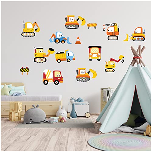 Wandsticker personalisiert Sticker Aquarell Tiere mit Name Wandtattoo für Kinderzimmer Babyzimmer Spielzimmer Mädchen Junge Y037 (Nr. 30 Bagger, Ohne Wunschname) von yabaduu