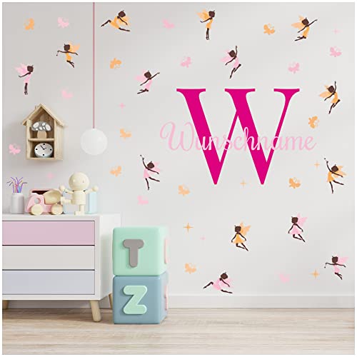 Wandsticker personalisiert Sticker Aquarell Tiere mit Name Wandtattoo für Kinderzimmer Babyzimmer Spielzimmer Mädchen Junge Y037 (Nr. 34 Feen, Mit Wunschname) von yabaduu