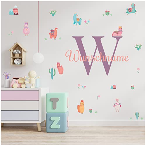 yabaduu Wandsticker personalisiert Sticker Aquarell Tiere mit Name Wandtattoo für Kinderzimmer Babyzimmer Spielzimmer Mädchen Junge Y037 (Nr. 35 Alpakas, Mit Wunschname) von yabaduu