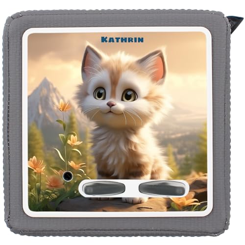 Yabaduu Schutzfolie Süße Tiere kompatibel mit Toniebox Lauscher Station Aufkleber personalisierbar Zubehör für Kinder Spielzeug passgenau selbstklebend Y031 (Nr. 66 Katze, Mit Wunschname) von yabaduu