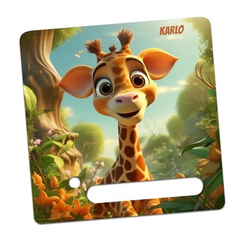 yabaduu Schutzfolie Süße Tiere kompatibel mit Toniebox Lauscher Station Aufkleber personalisierbar Zubehör für Kinder Spielzeug passgenau selbstklebend Y031 (Nr. 52 Giraffe, Mit Wunschname) von yabaduu