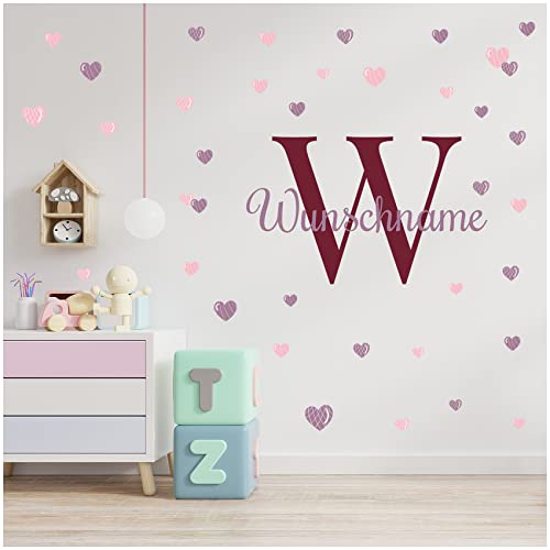 yabaduu Wandsticker personalisiert Sticker Aquarell Tiere mit Name Wandtattoo für Kinderzimmer Babyzimmer Spielzimmer Mädchen Junge Y037 (Nr. 26 Herzen, Mit Wunschname) von yabaduu