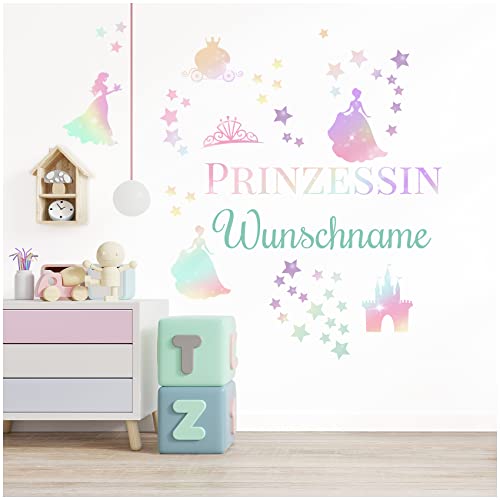 Wandsticker personalisiert Sticker Aquarell Tiere mit Name Wandtattoo für Kinderzimmer Babyzimmer Spielzimmer Mädchen Junge Y037 (Nr. 36 Kleine Prinzessin, Mit Wunschname) von yabaduu