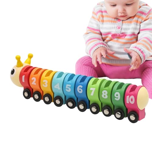 yakermur Caterpillar Counting Classic Toy, Wood Caterpillar Counting Toy | Entwicklung kognitiver Bildungsmathematikspielzeug,Farbanerkennung des Zählspiels, Erkennen Train für von yakermur