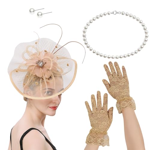 Französischer Fascinator-Hut mit Halskette und Ohrsteckern, Kostüm-Set für Pferderennen und Halloween-Partys Französischer Fascinator-Hut mit Halskette und Ohrsteckern, Kostüm-Set für Pferderennen und Halloween-Partys von yanwuwa