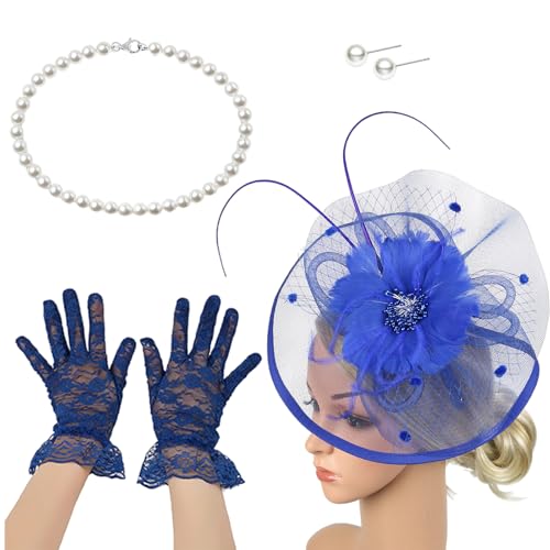 Französischer Fascinator-Hut mit Halskette und Ohrsteckern, Kostüm-Set für Pferderennen und Halloween-Partys Französischer Fascinator-Hut mit Halskette und Ohrsteckern, Kostüm-Set für Pferderennen und Halloween-Partys von yanwuwa