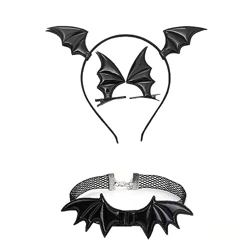Gothic Dark Hair Clip Girls Choker Collar Hair Clip Devil Wing Headband Set Gothic Bat Wing Versatile Choker Bat Headband For Women von yanwuwa