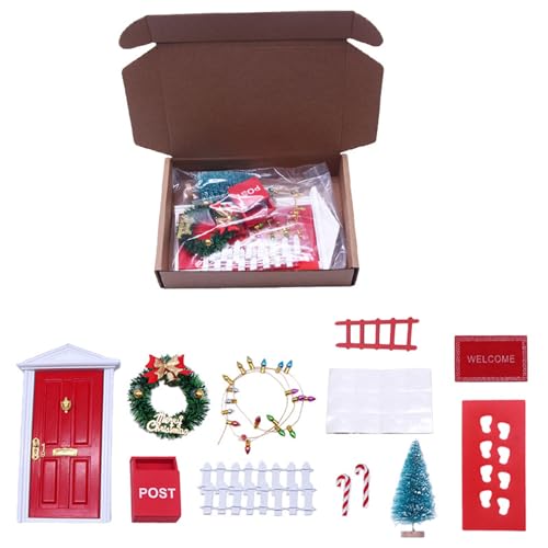 yanwuwa 11PCS Weihnachten GNOME Tür Dekor Set Weihnachten Baum Leiter Teppich Dekorationen Miniatur Puppenhaus Zubehör Weihnachten Szene von yanwuwa