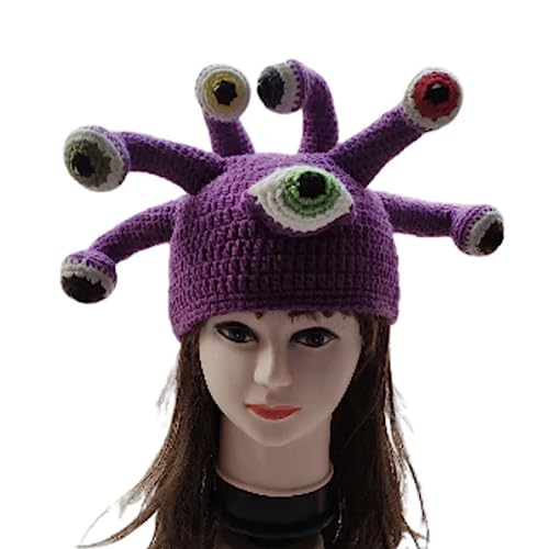 yanwuwa Handgewebter weiblicher Hut, warme Strickmütze, modisch, Y2K, Oktopus-Augen, Hut für Teenager, Mädchen, Jungen, Party, Kopfschmuck, Halloween-Requisiten, Oktopus-Kopfbedeckung, Unisex, Neuheit von yanwuwa