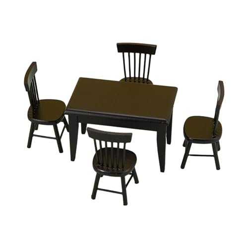 yanwuwa Realistisches Esszimmer Schreibtisch Und Stuhl Set Puppenhausmöbel Modellfigur 1/12 Hausdekoration Miniaturszene Zubehör Puppenhaus Esstisch Stuhl Realistische Möbel von yanwuwa