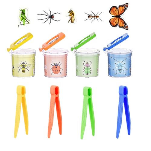 Vergrößerungs-Besucher für Kinder, 4 Klappen, Auffangbehälter für Kinder mit 4 Pinzetten, transparente Beobachtungsbox für Insektenbeobachtung, 5,3 x 6,2 cm von yanzisura