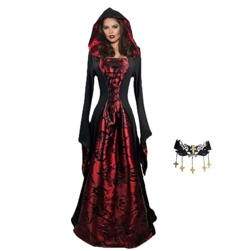 yanzisura Cosplay-Kostüme für Frauen Vampir - Gothic Renaissance Kapuzen-Halloween | Mittelalterliches Umhangkleid mit Kapuze, Halloween-Hexe-Kostüm von yanzisura