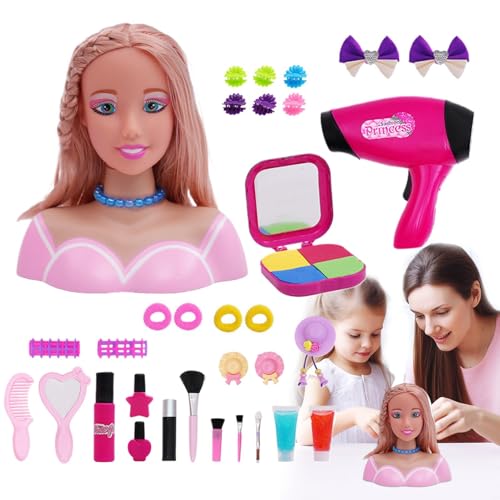 yanzisura Haarstyling-Puppe, Haarstyling-Puppenkopf für Mädchen | Kinder-Mädchen-Styling-Puppenkopf-Make-up-Set | Exquisites Styling-Puppen-Spielset, Styling-Kopf und Zubehör für Geburtstag, Ostern von yanzisura