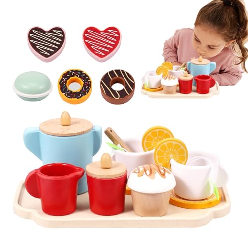 yanzisura Hölzernes Teeservice für kleine Mädchen, Prinzessinnen-Teezeitspielzeug - Holz-Teeparty-Spielzeug-Prinzessin-Spielset | Smooth Edges Indoor-Aktivitätsset für Neujahrs-, Geburtstags- und von yanzisura