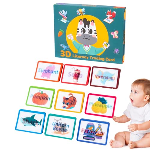 yanzisura Lernkarten, Wortkarten für Kleinkinder - 100 Stück -Spielzeug - Buntes und unterhaltsames 3D-Alphabet und Lernkarten zum Lernen von Transportmitteln, Tieren und Früchten für Kinder ab 3 von yanzisura