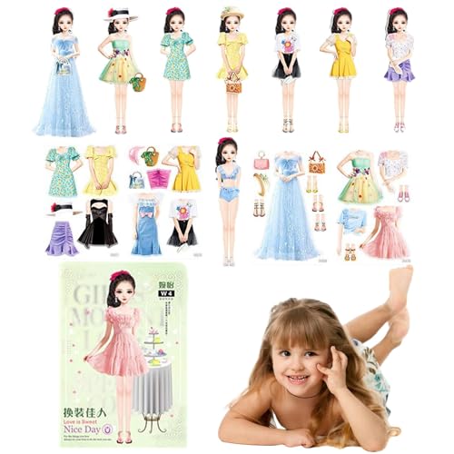 yanzisura Magnetisches Dress Up Mädchen - Magnet-Prinzessin-Outfit und Zubehör - Magnetisches Puppenspiel-Anziehspielset für Mädchen, Weihnachts-, Neujahrs-, und Geburtstagsgeschenke von yanzisura