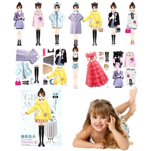 yanzisura Magnetisches Dress Up Mädchen - Spielen Sie Dress Up Paper Doll-Spielspielzeug | Magnetisches Puppenspiel-Anziehspielset für Mädchen, Weihnachts-, Neujahrs-, und Geburtstagsgeschenke von yanzisura