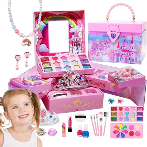 yanzisura Make-up-Set für Kinder, Make-up für Kinder,Make-up-Spiel für kleine Mädchen - Große Aufbewahrungsbox im Prinzessinnen-Kosmetik-Set, -Rollenspielzeug für Freunde und Familie von yanzisura