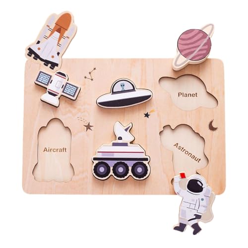 yanzisura Tier-Puzzlebrett, passendes Tierform-Puzzle | Holzmuster-Blöcke-Set - Holz-Astronauten-Puzzle-Set für Kinder, Lernspielzeug von yanzisura