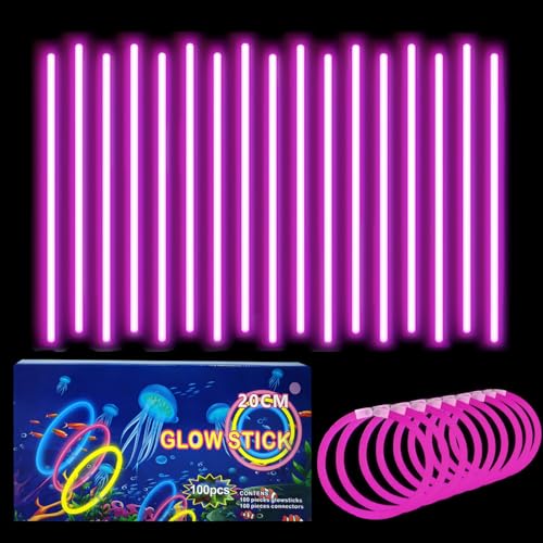 100 Stück Knicklichter Party Set Glow Sticks,leuchtstäbe kinder mit 100 Anschlüssen,Leuchtende Armbänder Halsketten für leuchtstäbe hochzeit,Lichter Neon Deko dunkle Leuchtstäbe Hochzeit Party- Pink von yayafunfun