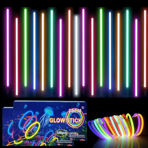 200 Stück Knicklichter Party Set Glow Sticks,leuchtstäbe kinder mit 200 Anschlüssen,Leuchtende Armbänder Halsketten für leuchtstäbe hochzeit,Lichter Neon Deko dunkle Leuchtstäbe Hochzeit Party- Mix von yayafunfun