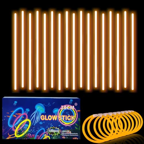 yayafunfun 100 Knicklichter Bulk Party Supplies — Neon Glow Stick Pack für Party Geburtstag Konzert (Orange) von yayafunfun