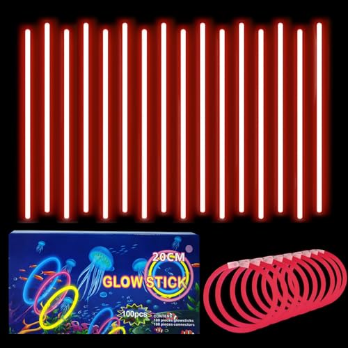 yayafunfun 100 Knicklichter Bulk Party Supplies — Neon Glow Stick Pack für Party Geburtstag Konzert (Rot) von yayafunfun