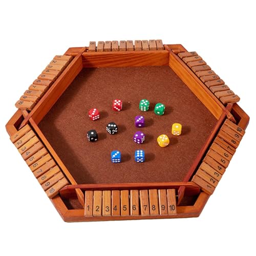 ycezw Box Game - Wooden Shut The Box Game, Classic Dice Game Set | Double Shutter Tabletop Classic-Version, Bildungs 10 Mathematikstrategiespiel Für Erwachsene, Kinder, Freunde, Familienversammlungen von ycezw