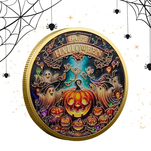 Halloween-Sammelmünzen – Halloween-Kürbislaterne mit Hexe, hochwertige Goldmünzen aus robustem Metall, multifunktionale kreative Gedenkmünzen für die Liebsten von ycezw