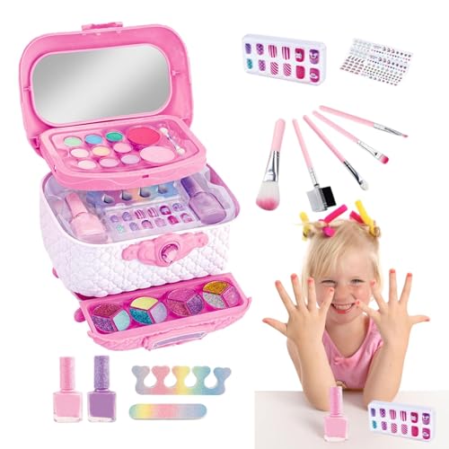 Kinder-Make-up-Set, Kinder-Make-up-Set – Waschbares Mädchen-Make-up-Set – Faltbarer Kosmetikkoffer, Tragbare Prinzessinnen-Puppen, Anziehspielzeug, von ycezw