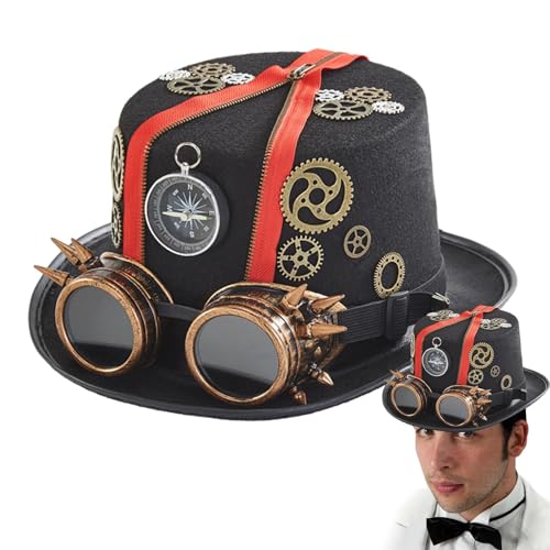 Steampunk-Hüte mit Schutzbrille – Einzigartiger Karnevals-Steampunk-Hut, Vintage-Gothic-Zylinder | Herren-Cosplay-Zeitreisender-Kostümzubehör für Halloween-Steampunk-Enthusiasten, dekorative Kopfbedec von ycezw