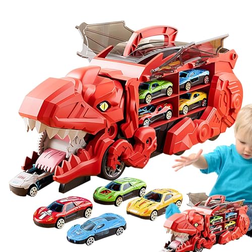 ycezw Dinosaurier-Transport-LKW, Dinosaurier-LKW-Spielzeug, Autotransporter Mit 12 Zurückziehbaren Autos | Spielzeugfahrzeuge-Set, Transportwagen Mit Klappbarer Schiene, Set von ycezw