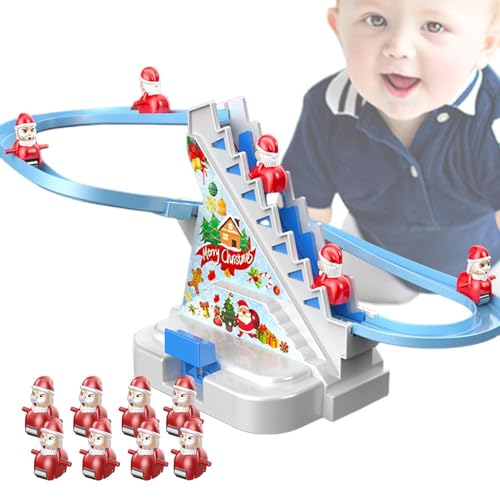 ycezw Elektrische Kletterleiter Weihnachtsmann, Weihnachtsmann-Kletterspielzeug, LED-und Musik, Weihnachts-Rutschspielzeug, batteriebetrieben, Elektrische Schienenrutsche, Treppen, Achterbahn, von ycezw