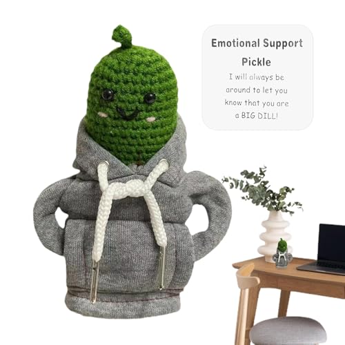 ycezw Emotionale Unterstützung Pickle,Positive Pickle Crochet | Gurke Gehäkelter Kapuzenpullover Positive Pickle Plüsch,Pickle-Strickwollpuppe, gestrickte Gurkenpuppe, emotional unterstützender Plüsch von ycezw