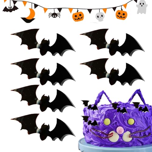 ycezw Fledermaus Cupcake-Topper Schwarz,Halloween Cupcake-Dekorationen, 3D-Halloween-Cupcake-Picks aus schwarzem Acryl in Fledermausform, Fröhliche Halloween-Requisiten, wiederverwendbare, lebendige, von ycezw