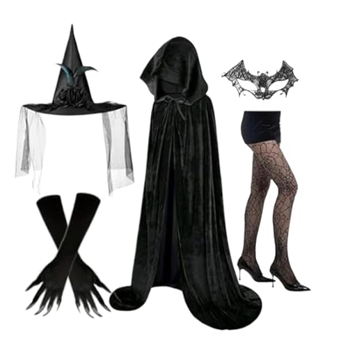 ycezw Hexenanzug | Erwachsene Hexenkostüm Halloween Set - Gothikhut Handschuhe Spitzmaske für Halloween Cosplay Steampunk Festival Party ycezw Hexenanzug | Erwachsene Hexenkostüm Halloween Set - Gothikhut Handschuhe Spitzmaske für Halloween Cosplay Steampunk Festival Party von ycezw