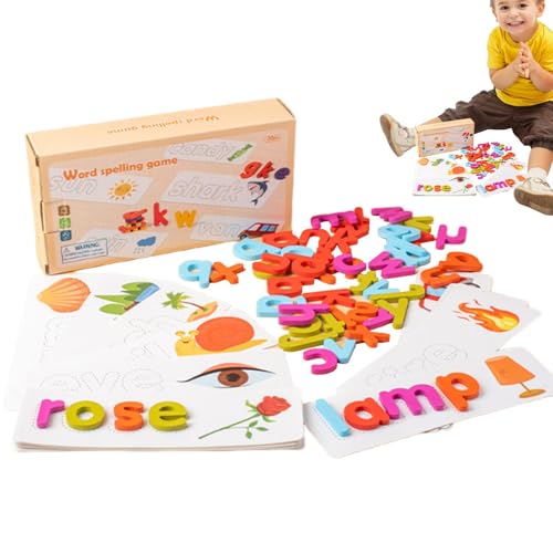 ycezw Holzwort-Rechtschreibspiel, Holzbuchstabier-Lernspielzeug – Alphabet-Wörter Und Buchstaben-Lernspiel, Sichtwort-Buchstaben-Erkennungsspiel Für Kinder von ycezw