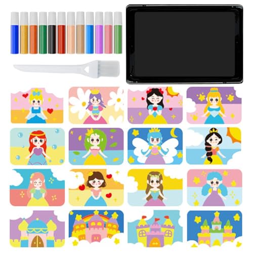 ycezw Sandkunst-Sets für, Sandmalerei für - Bunte Sandmalerei-Sets für | 12 Sandfarben, 16 Abzieh- und Streubilder, 1 Tablett, 1 Pinsel, Kunstwerkzeug für ycezw Sandkunst-Sets für, Sandmalerei für - Bunte Sandmalerei-Sets für | 12 Sandfarben, 16 Abzieh- und Streubilder, 1 Tablett, 1 Pinsel, Kunstwerkzeug für von ycezw