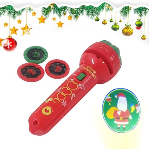 ycezw Weihnachts-Taschenlampen-Projektor für Kinder, Kinder-Taschenlampen-Projektor-Spielzeug,Weihnachtsmuster-Diaprojektor mit 3 Dias - Frühpädagogisches Spielzeug, lustige Taschenlampe für die von ycezw