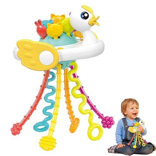 ycezw Ziehen Sie Saitenspielzeug für Baby, sensorisches Ziehspielzeug - Pull String Game Duck-förmiges Kleinkind-Reisespielzeug,Buntes Ziehseil Bildungsinstrument für Kinder Mädchen von ycezw