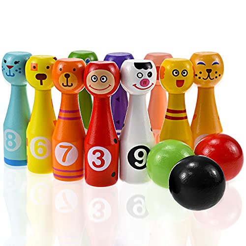 year old Spielzeug Bowling Set Kinder mit 10 Kegel und 3 Bälle, Montessori Spielzeug ab 2 3 4 5 Jahre Outdoor Spiele ab 3 Jahren - Geschenk des Jahres Mädchen Junge ab 3 Jahre (Bowling Set) von year old