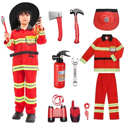 yecwkaz Feuerwehr Kostüm für Kinder Feuerwehrchef 10 pcs Zubehör feuerwehrmann kostüm Set für Halloween, Karneval, Weihnachten, Mottoparty, Cosplay,110cm yecwkaz Feuerwehr Kostüm für Kinder Feuerwehrchef 10 pcs Zubehör feuerwehrmann kostüm Set für Halloween, Karneval, Weihnachten, Mottoparty, Cosplay,110cm von yecwkaz