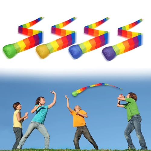 Schweifball Kinder, 4Pcs Kometenball, Ball Regenbogen Schweif, Catch Tail Ball Sicher für den Außen- und Innenbereich, Geschicklichkeitsspiel für Kinder, Fangen und Werfen von yeemeen