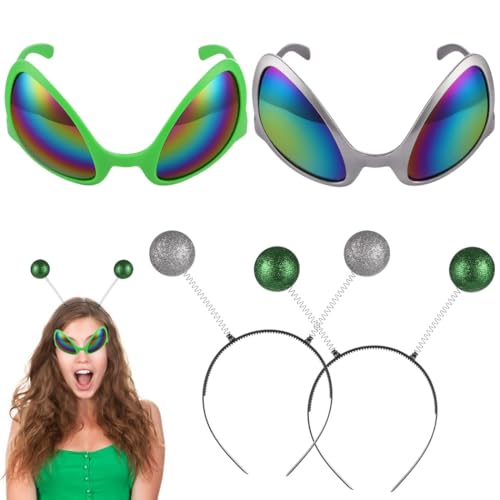 Alien-Antennen-Stirnbänder und Brille, 2 Paar Alien-Stirnbänder mit Regenbogen-Sonnenbrille, lustiges Partygeschenk für Kinder und Erwachsene von yeeplant